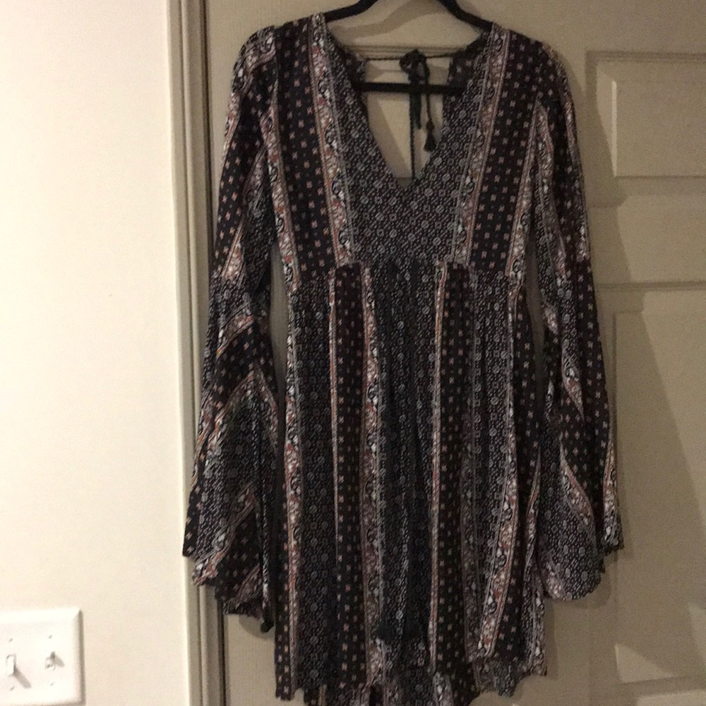 Boho, bell sleeved printed dress